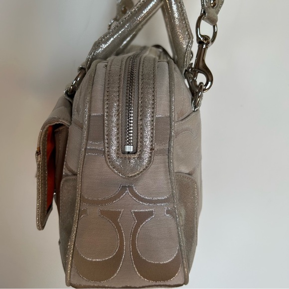 Used Coach Poppy Signature Sateen Metallic Pushlock Satchel - light khaki - Picture 3 of 14